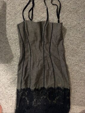 Rinascimento Black and Cream Lace Hem Slip Dress